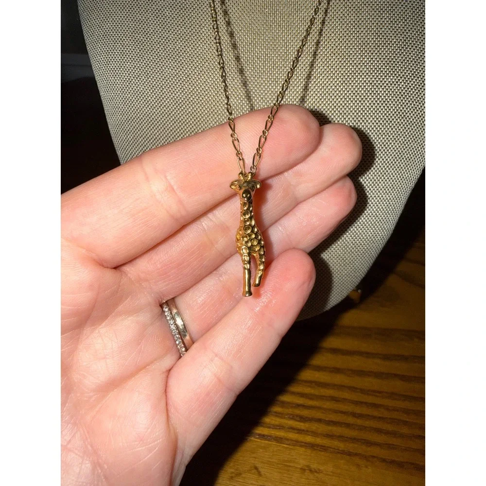 J.Crew Gold Tone Giraffe Pendant Long Link Chain Necklace Animal Charm